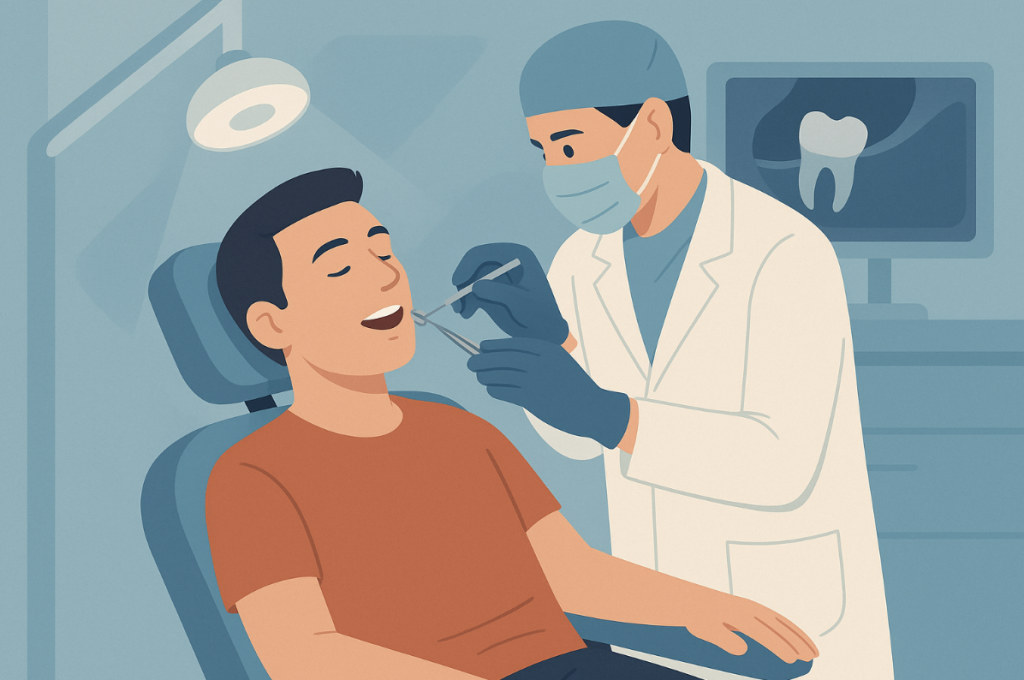 Paciente tranquilo durante extracción de muela del juicio con tecnología avanzada.