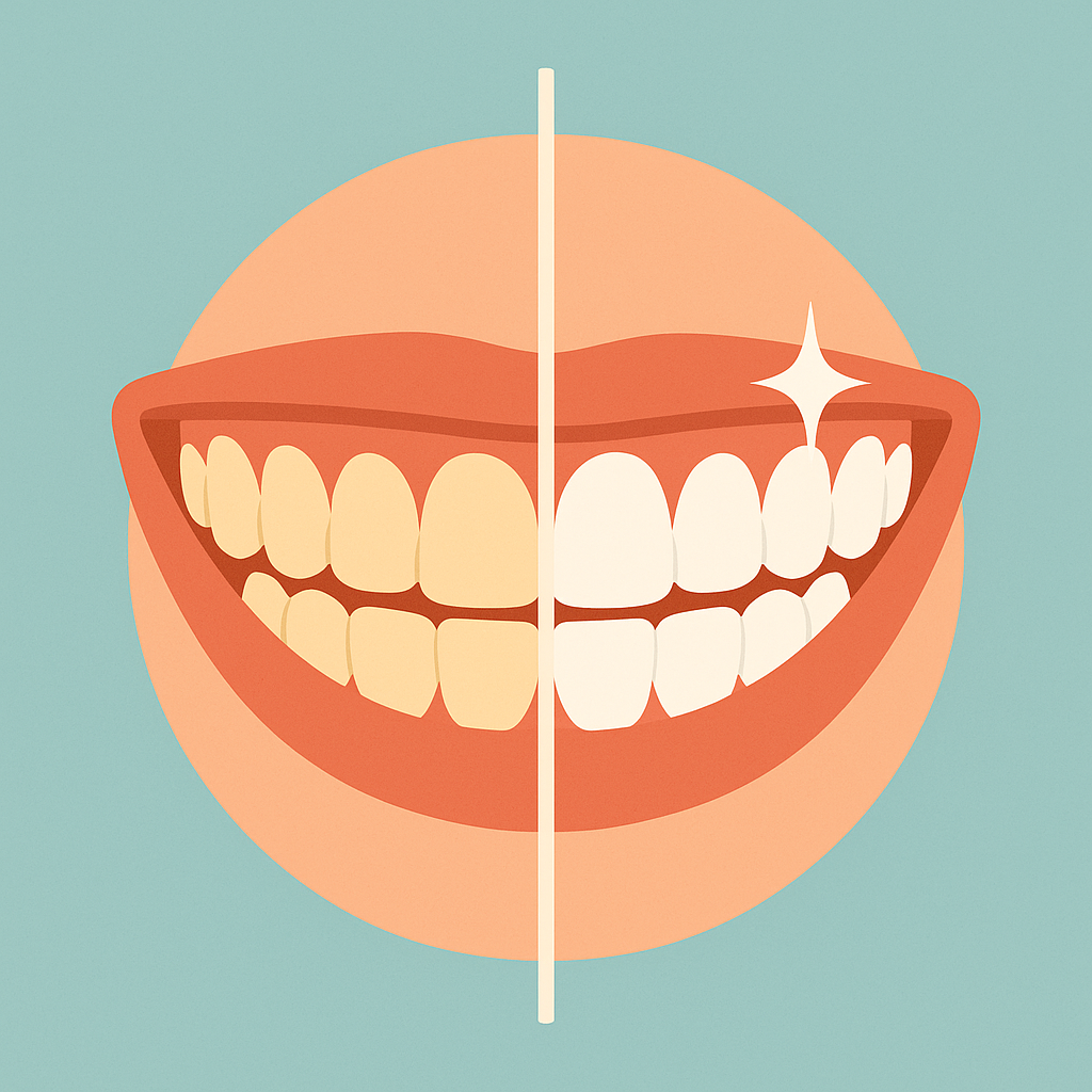 Dientes comparativos antes y después del blanqueamiento dental láser.