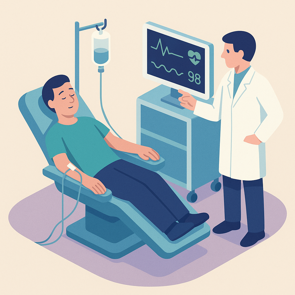 Profesional supervisando signos vitales durante sedación consciente intravenosa.