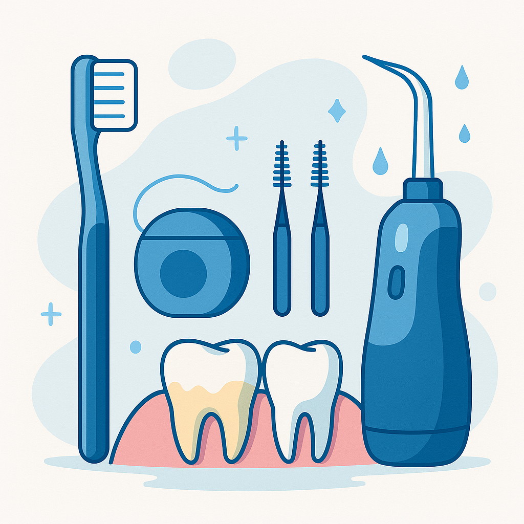 Herramientas de higiene oral recomendadas para cuidar los dientes después de una limpieza profesional.