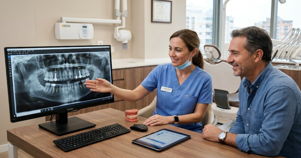 Revisión profesional tras tratamiento con implantes dentales en clínica